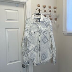 Guess - Vintage Y2K Pearl Snap Button Down Western Cowboy Shirt White / Grey XL